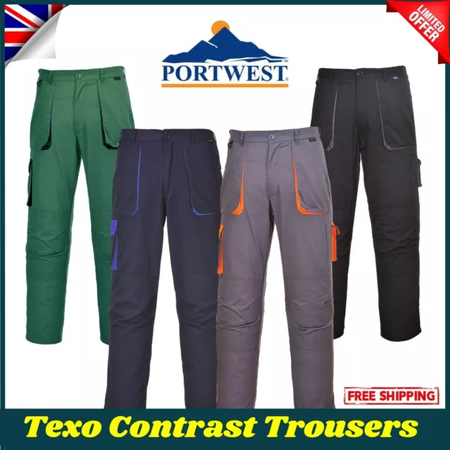 Portwest TX11 Texo Contrast Knee Pad Pockets Work Wear Trousers Elastic Waist