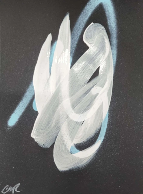 Corbellic White Abstract 12X9 Roman Ink Signed Black Gallery Paper Collectible
