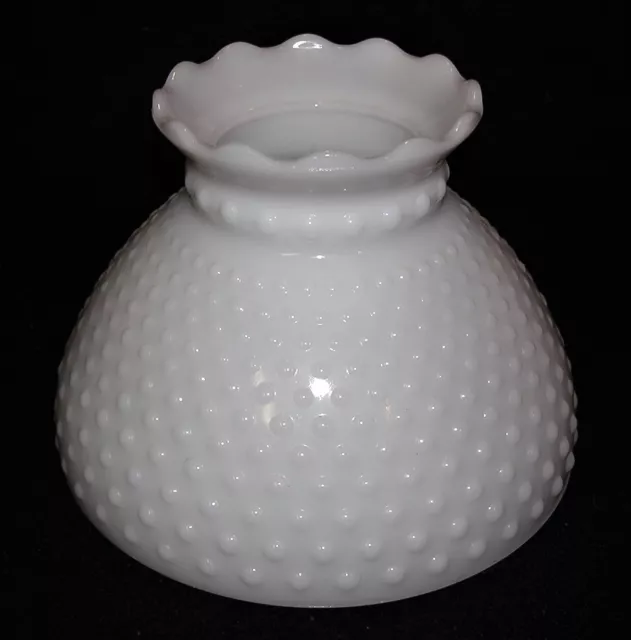 White Milk Glass Hobnail GWTW Hurricane Lamp Shade - Ruffled Top - 8" Fitter