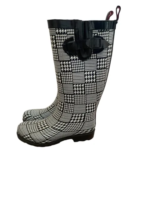 Women's Capelli New York Polka Dot Tall Rubber Rain Boots Black/White size US 7