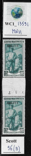 WC1_13591. ITALY: TRIESTE FTT. 12 L gutter pair 1950 ITALY @ WORK. Scott 96. MNH