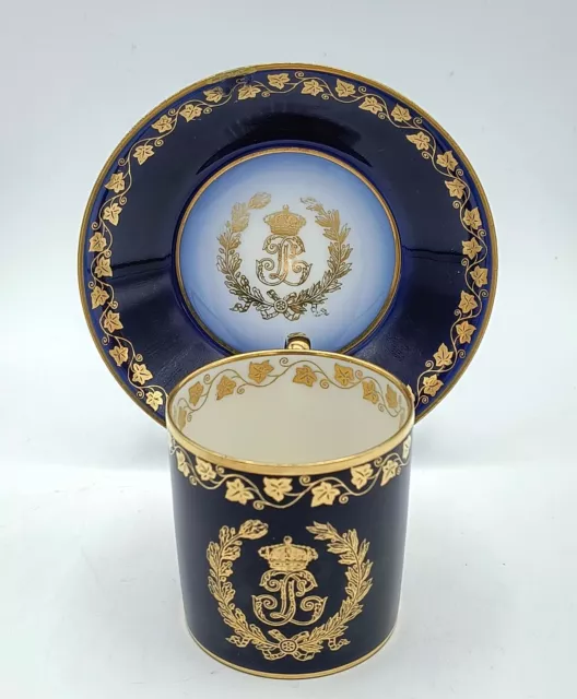 A Sevres (Louis Philippe) Porcelain Gilt Decorated Cobalt Blue  Can & Saucer