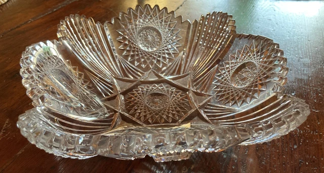 Antique American Brilliant Period ABP Cut Crystal Glass Sawtooth Bowl 8" 3