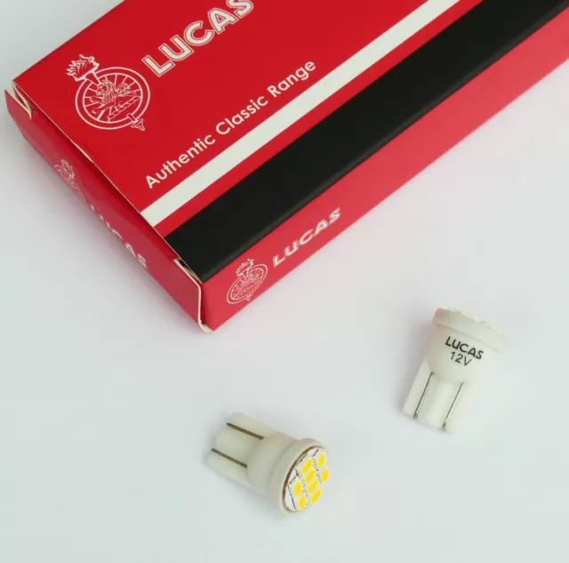 Lucas 12V Paar Warm Weiß LED T10 Barhäuptig Glühbirnen für Instrumente Lichter,