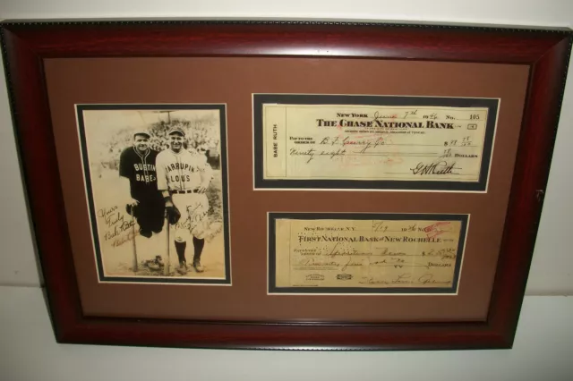 BABE RUTH & LOU GEHRIG 19x13 FRAMED PHOTO & PERSONAL BANK CHECK DISPLAY - VEGLLC