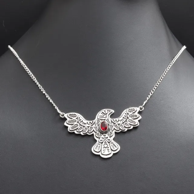 U10682 Garnet Quartz Silver Plated Eagle Flying Necklace 17" Gemstone Jewelry