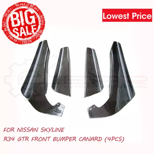 For Nissan Skyline R34 GTR Carbon Fiber Front Bumper Canard (4pcs) Exterior Kits