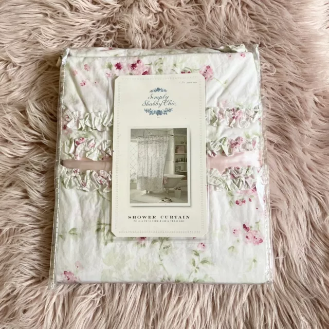 Simply Shabby Chic Cherry Blossom Cotton Shower Curtain Pink Floral Ruffle New