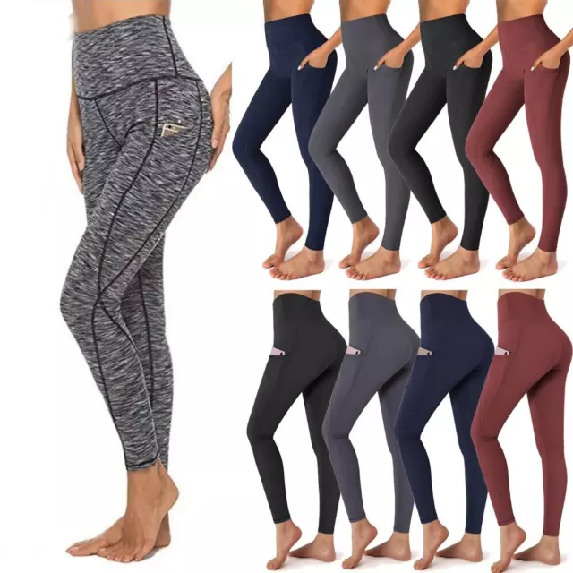 Women High Waist Gym Leggings Pocket Fitness Sports Running Ladies Yoga Pants UK