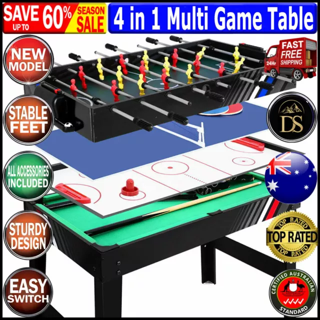 4FT 4-In-1 Soccer Table Tennis Ice Hockey Pool Game Football Foosball Kids Adult