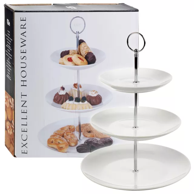 3 Layer Tier Ceramic White Round Serving Display Cakes Platter Food Stand Rack