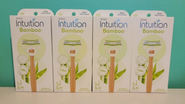 4 piezas de afeitar desechables de bambú Schick Intuition para mujer 1 mango 3 recargas por caja