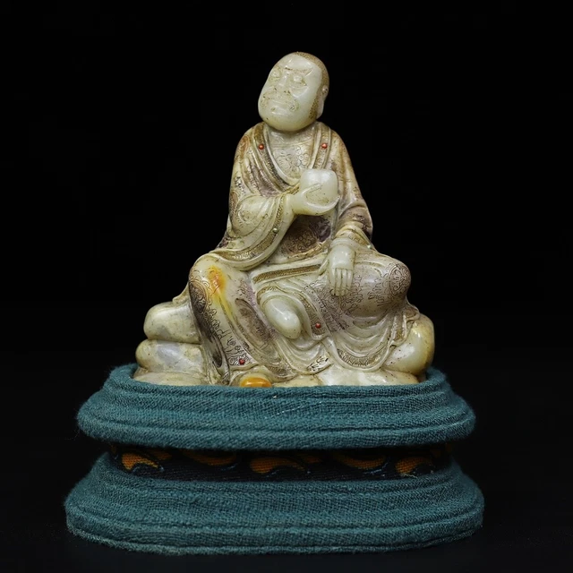 Chinese Exquisite Handmade Luohan Carving Shoushan Stone Statue