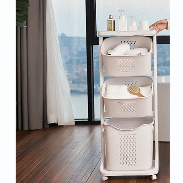 Laundry Hamper Basket Sorter Clothes Storage Organizer Shelf Rolling Cart 3Layer