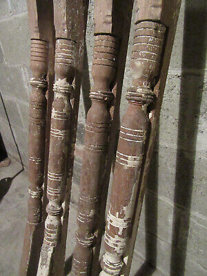 ~ Set Of 4 Antique Oak Columns From A Fireplace Mantel ~ 48 Inches ~ Salvage ~ 11