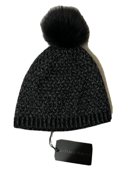 Sofia Cashmere Real Dyed Shearling Lamb Winter Hat Beanie Black $195 One Size