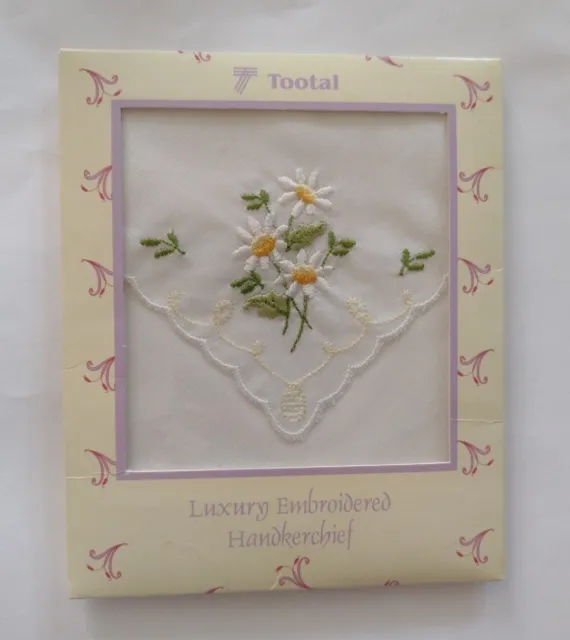 Tootal Vintage Luxury  Handkerchief 24cm Square White Flower Embroidery