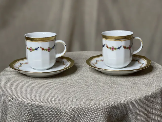 Antique Tirschenreuth Bavarian demitasse cups & saucers Petite Rose Pattern