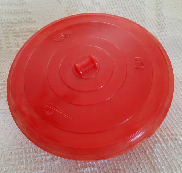 Vintage Cascade Lucite Red Sewing Basket Lid Base Tray Translucent Box