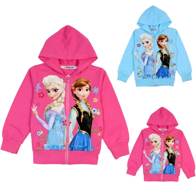 Kids Girls Frozen Elsa Anna Hoodie Jacket Sweatshirt Zipper Hooded Coat Outwear