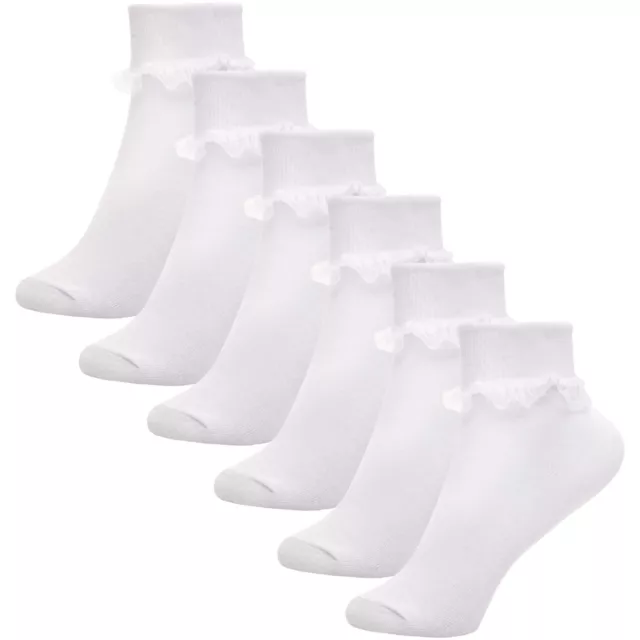 Kinder Mädchen Rüschen Spitze Knöchelsocken 6er-Pack Baumwolle Schule Party Spitzenbesatz Socken