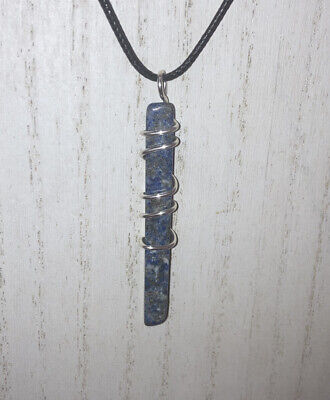 Blue Lapis Lazuli Chakra Crystal Silver Wire Wrap Pendant Necklace HANDMADE Love