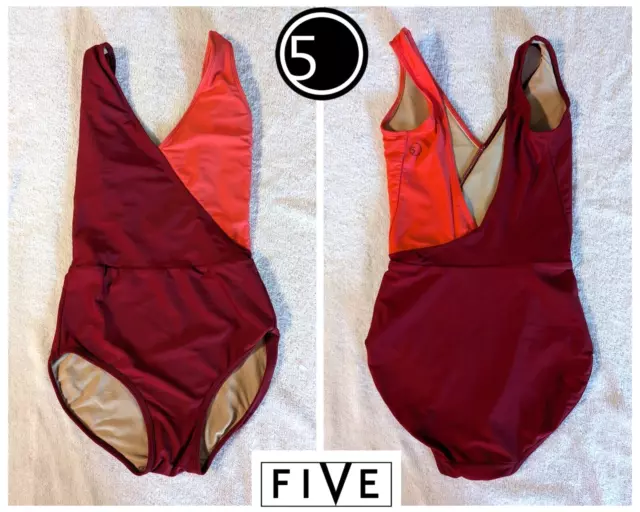 5dancewear Five 5 PA Small Gymnastics Dance Leotard LOW CUT Back Maroon Orange