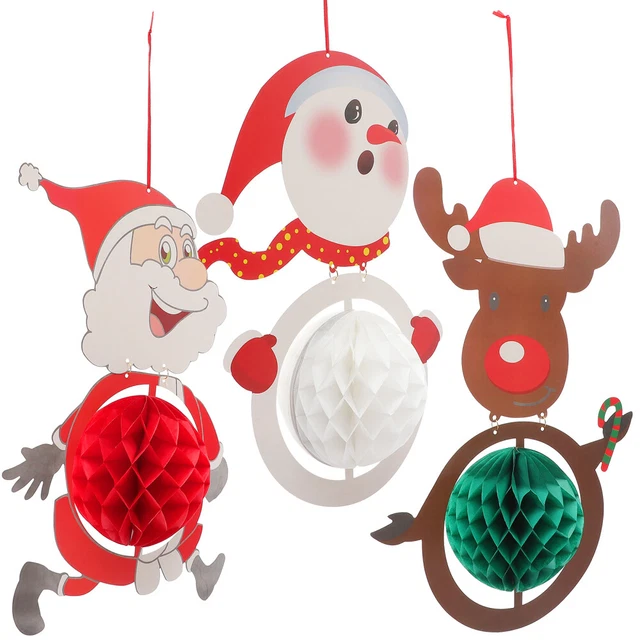 3 piezas adorno de escritorio pompones de papel de Navidad para vacaciones