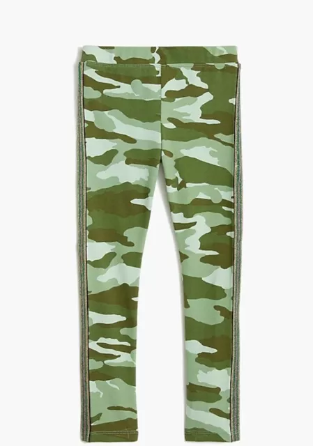 J Crew Crewcuts Girls Camo Leggings Youth Size 6-7 Green Basil Side Stripe