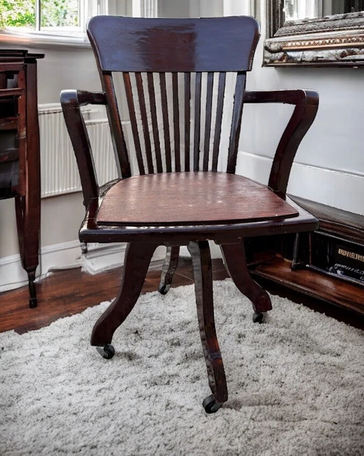 ANTIQUE EARLY 20TH Century Oak Swivel Bankers Desk Chair £245.00