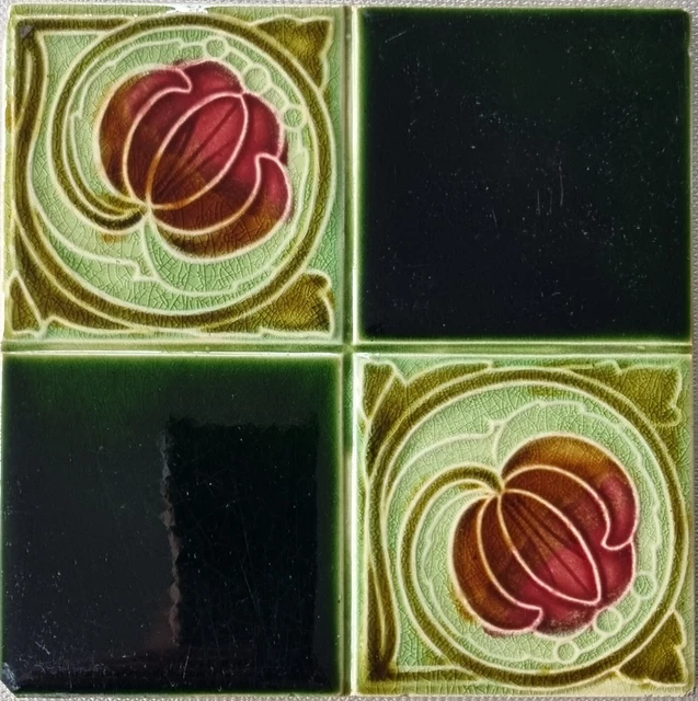 Rare Antique Art Nouveau 6" x 6" Victorian Tile T & R Boote circa 1900s