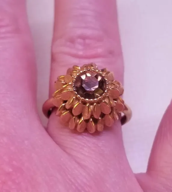 Vintage Avon Goldtone Rhinestone Ring Adjustable Faceted Glass Dome Cocktail EUC