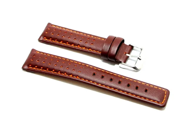 Cinturino per orologio hero vera pelle liscia marrone inserti arancioni 18mm wat