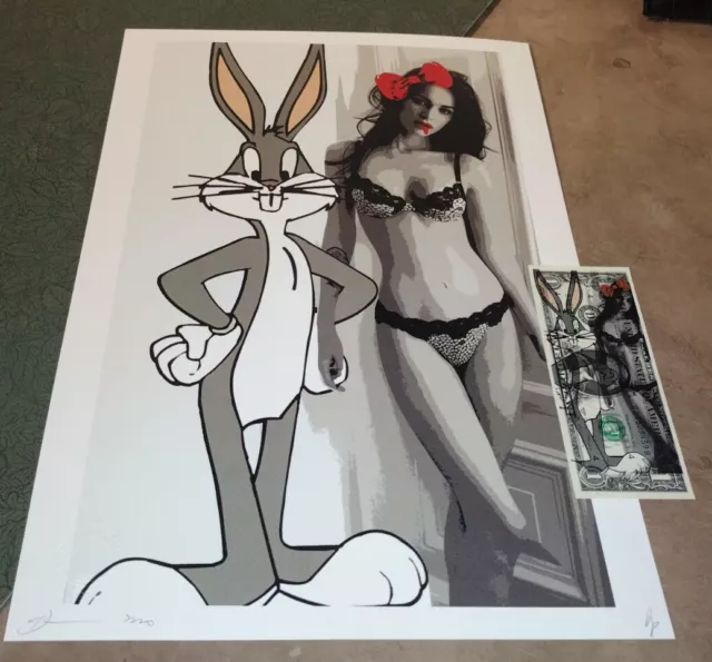 DEATH NYC ltd ed signed art print & USD $1 dollar bank note Bugs Bunny Megan Fox