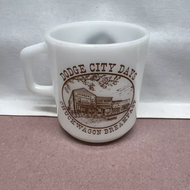 White Milk Glass Dodge City Days Chuckwagon Breakfast Fidelity Galaxy Coffee Cup