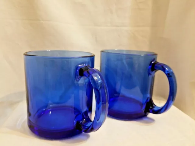 Cobalt Blue Glass Coffee Cup Mug Set of 2