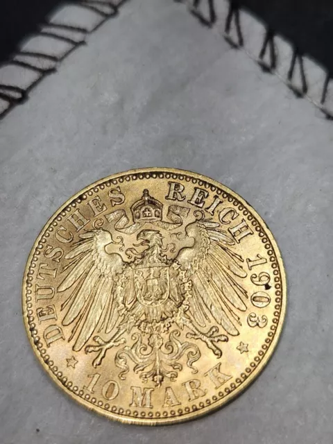 1903 German States Sachsen Gold 10 Mark Imperial Eagle Coin Y#189 Unc