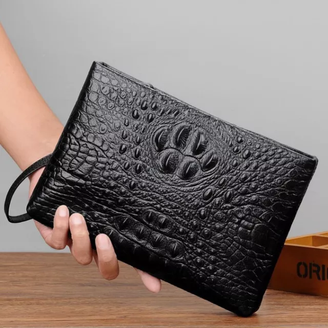 Real Leather Men's Bag, Business Envelope Bag, Crocodile Pattern Clutch Wallets