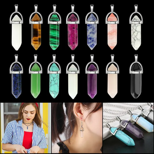16PC Natural Quartz Crystal Point Chakra Healing Pendant Necklace Stone For Gift