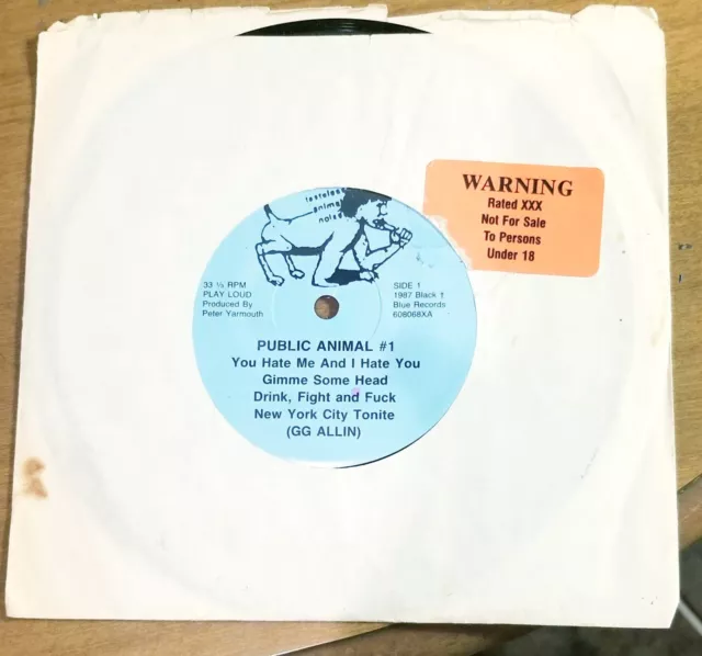 Rare 1987 Punk 7” 45 Public Animal #1 GG ALLIN PROMO KBD EX Condition