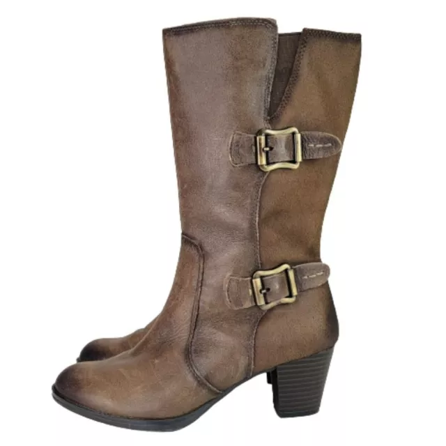 Earth Womens Larch Mid Calf Tumbled Leather Double Buckle Interior Zip Boots 6.5 3