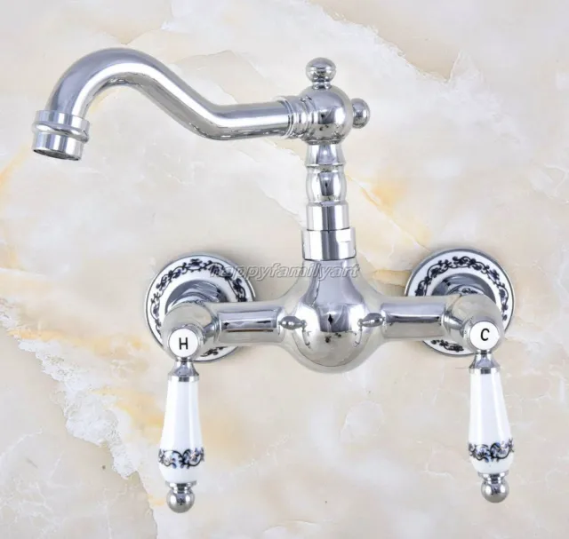 Polished Chrome Brass Wall Mounted Swivel Kitchen Mixer Tap Bath Faucet ynf568