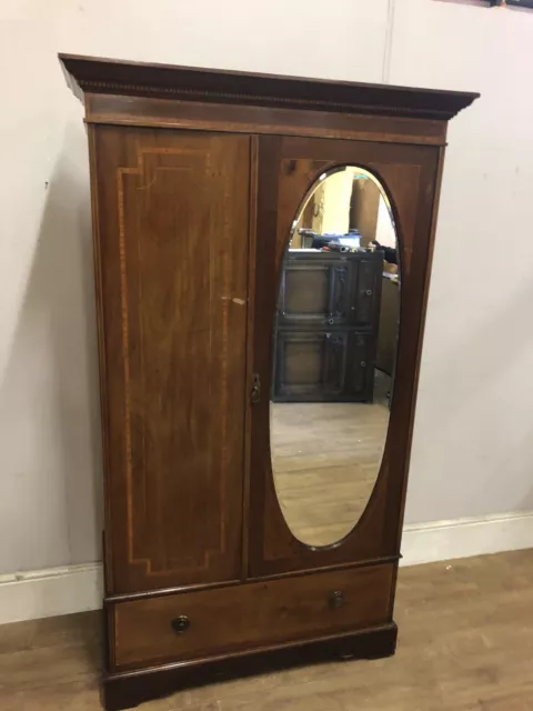 Vintage Mahogany Inlaid Mirrored Door Wardrobe With Drawer Below 2