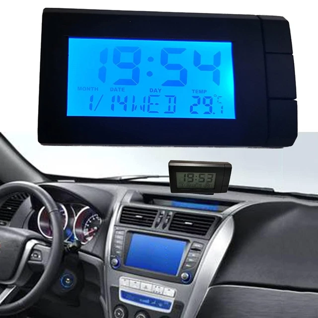 Orologio Digitale Per Auto Con Termometro | Retroilluminazione LCD | Adesivo Per Cruscotto | Batteria Sostituibile
