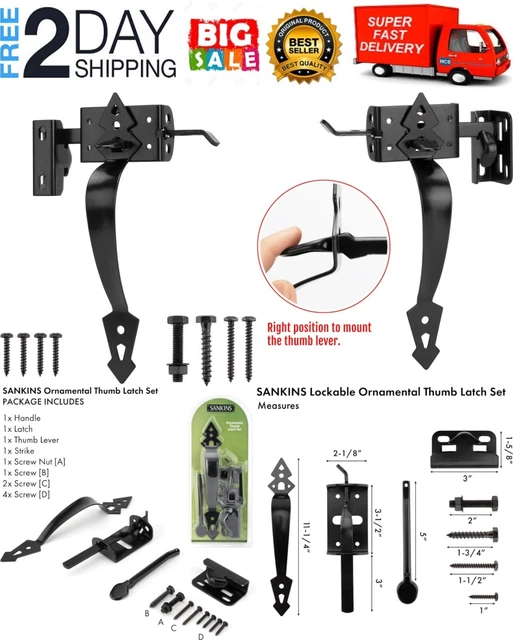 Thumb Gate Latch Hardware for Wooden Fence Heavy Duty Self Closing Door Latch...