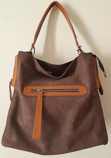 Women's Ladies Brown Faux Leather Slouch Large  Handbag Bag