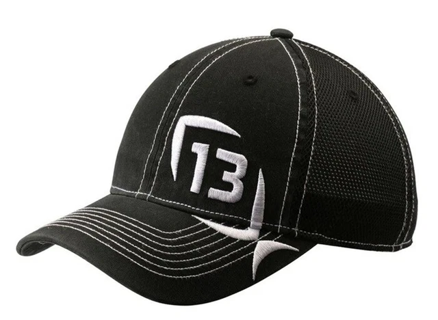13 FISHING Men's Black Baseball Cap Curved Brim Snapback Ballcap