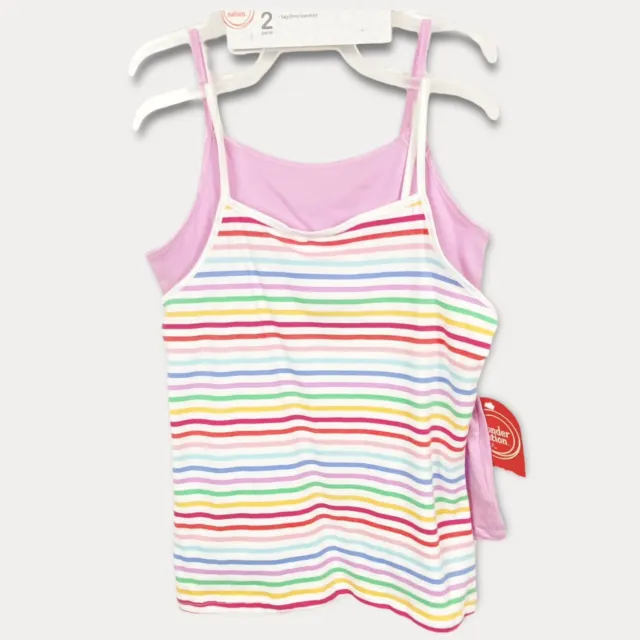 Wonder Nation Girls Cami Medium Tank Tops Pink White Striped Set Layering NEW
