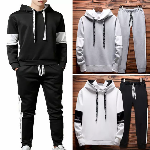 Tuta da allenamento uomo sport tuta cappuccio felpa pullover giacca pantaloni set F//