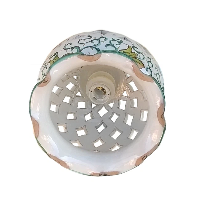 Lampadaire En Céramique De Vietri - Campanella Piena - Décor Floral Vert - Fait Main